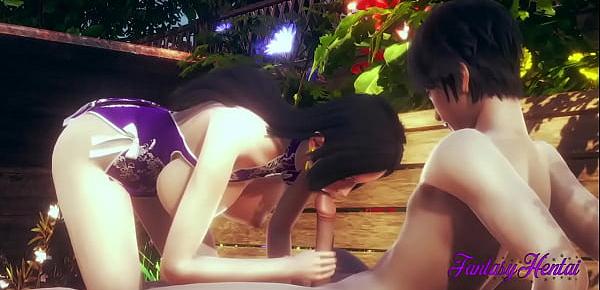 One Piece Hentai 3D - Boa Hancock rubbing tits, boobjob and cowgirl in the garden